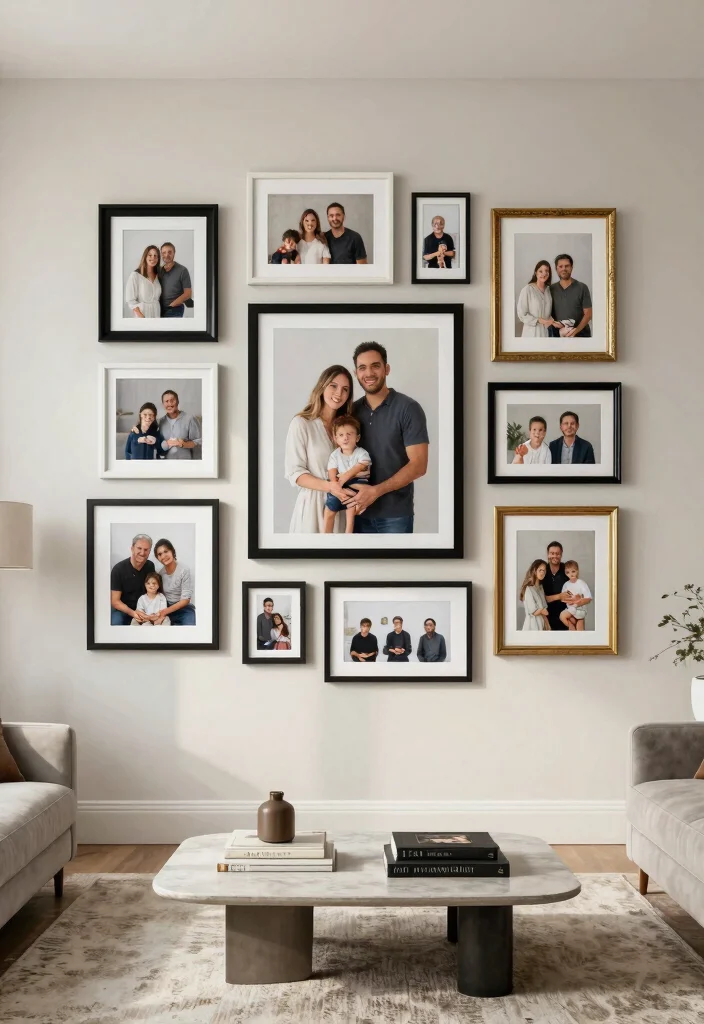 15 Beautiful Living Room Wall Art Ideas Designer Look 1. Gallery Wall of Family Memories 0