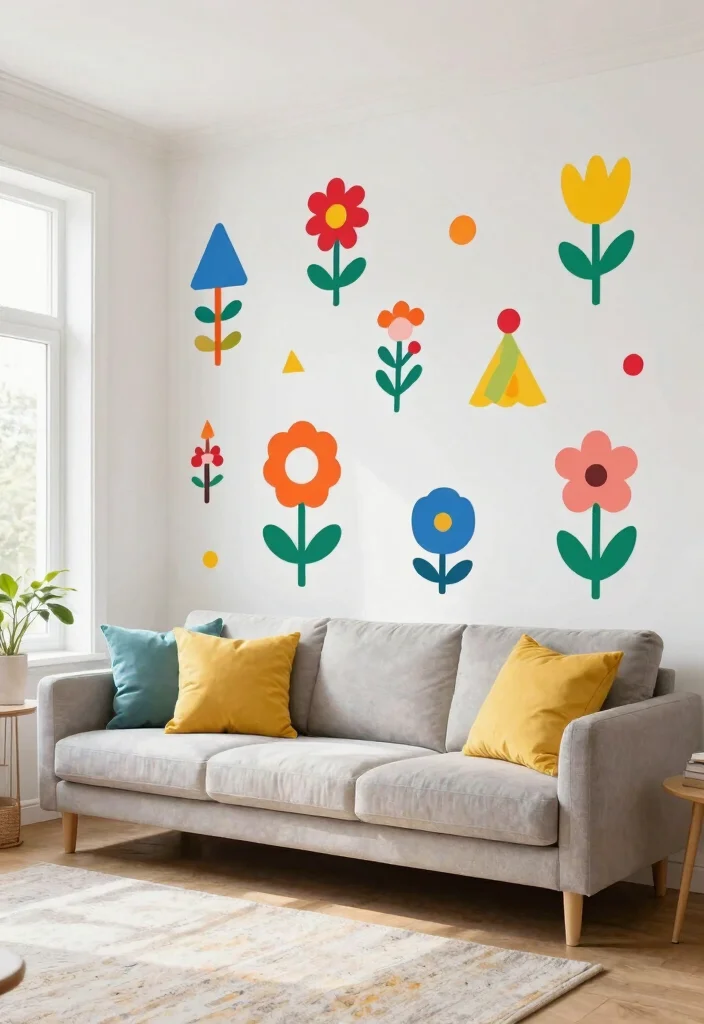 15 Beautiful Living Room Wall Art Ideas Designer Look 13. Colorful Wall Decals 0