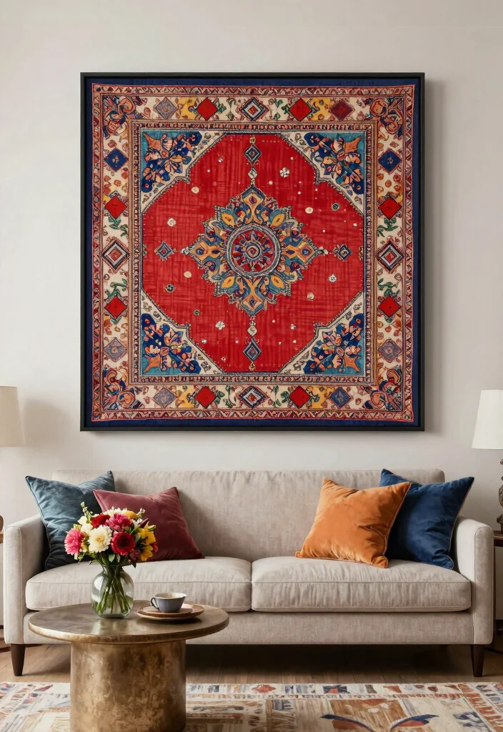 15 Beautiful Living Room Wall Art Ideas Designer Look 4. Framed Fabric or Textiles 0