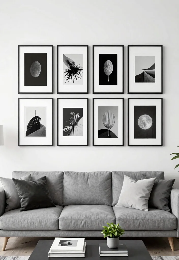 15 Beautiful Living Room Wall Art Ideas Designer Look 5. Minimalist Black and White Prints 0
