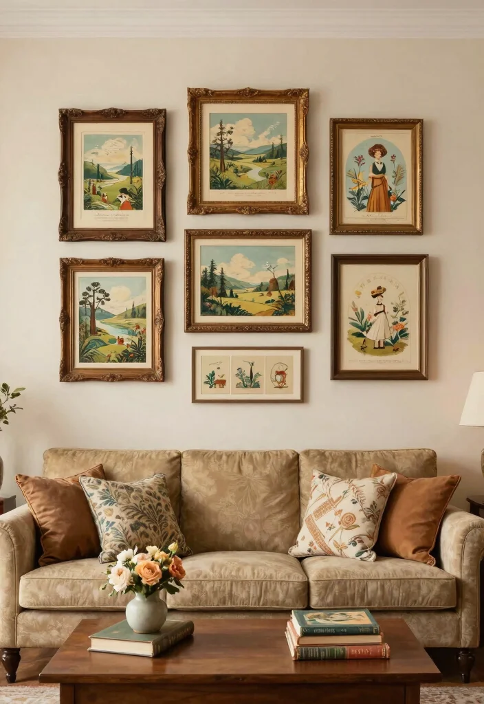 15 Beautiful Living Room Wall Art Ideas Designer Look 8. Vintage Art Prints 0