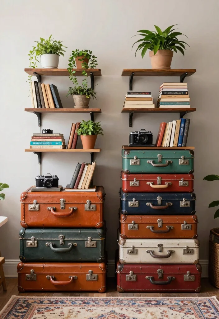 15 Best Wall Shelf Storage Ideas to End Clutter 11 15 Best Wall Shelf Storage Ideas to End Clutter 11. Vintage Suitcase Shelves 0