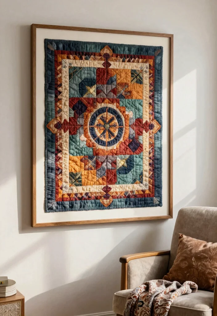 15 Charming Vintage Wall Art Ideas Thrifted Decor 4. Quilted Fabric Art 0