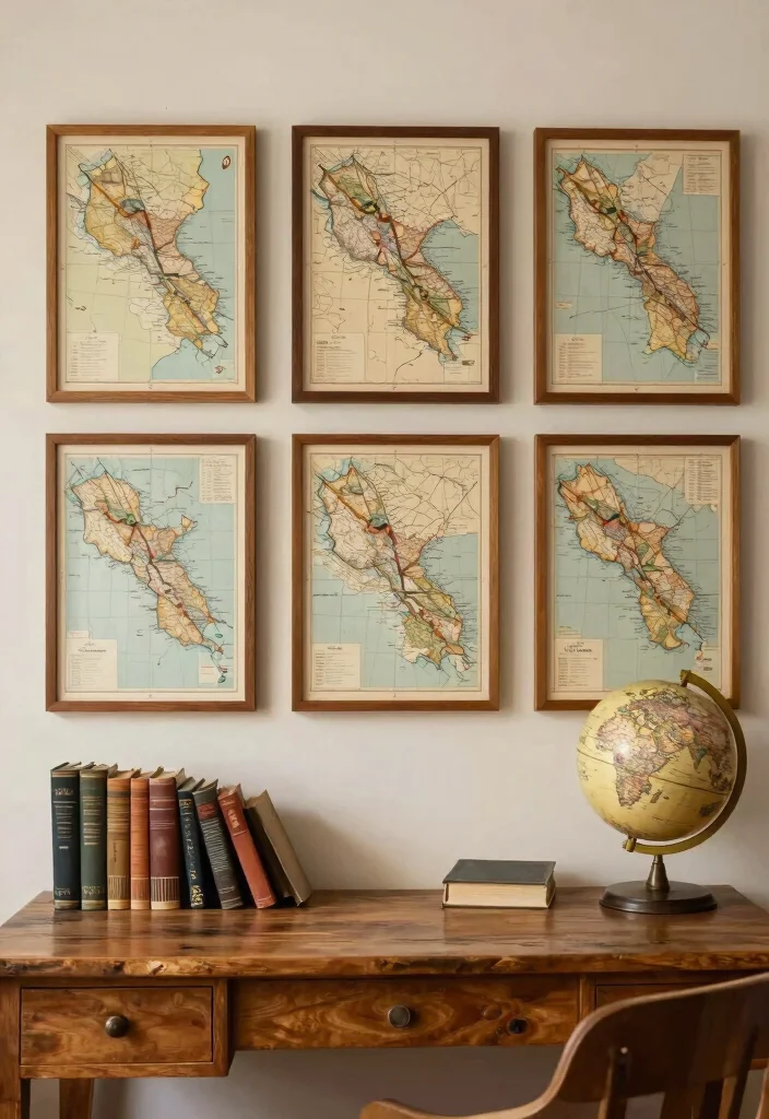 15 Charming Vintage Wall Art Ideas Thrifted Decor 6. Framed Vintage Maps 0