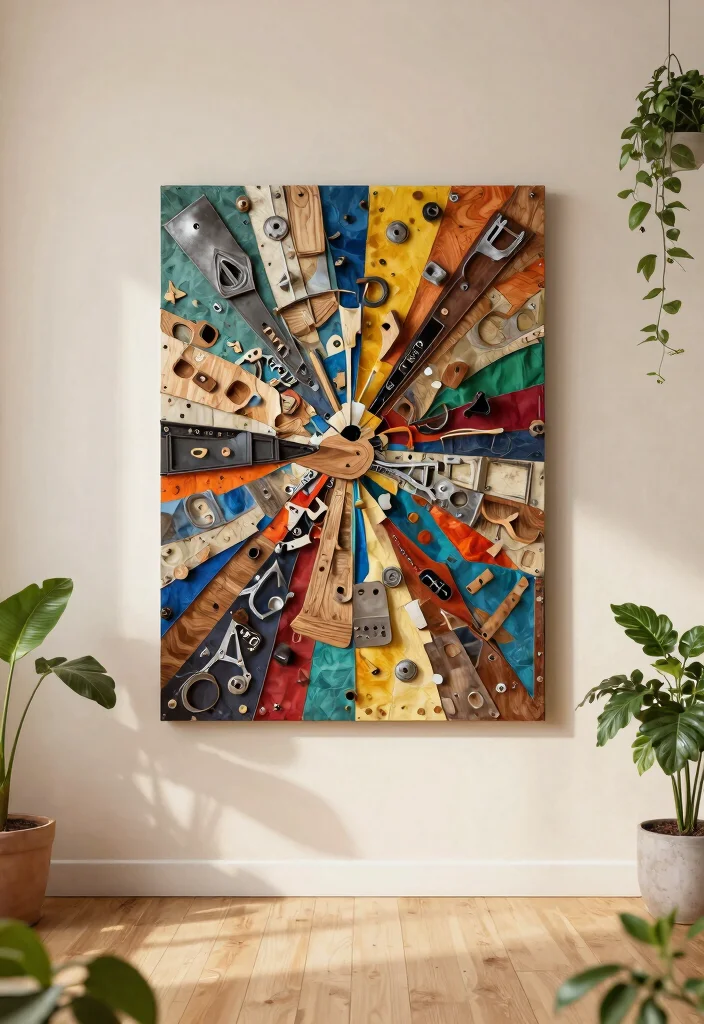 15 Chic Abstract Wall Art Ideas for Modern Homes 1. Recycled Materials Masterpiece 0