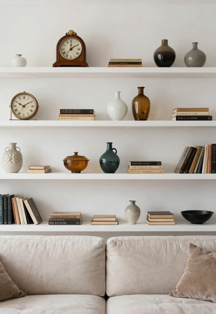15 Clean White Wall Rack Ideas for Minimalist Decor 12 15 Clean White Wall Rack Ideas for Minimalist Decor 12. Vintage Finds on White Shelves 0