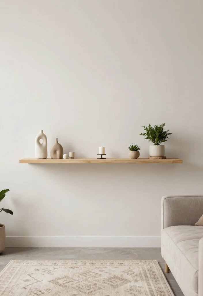 15 Modern Living Room Wall Shelf Decor Ideas 10. Scaled Down Decor 0