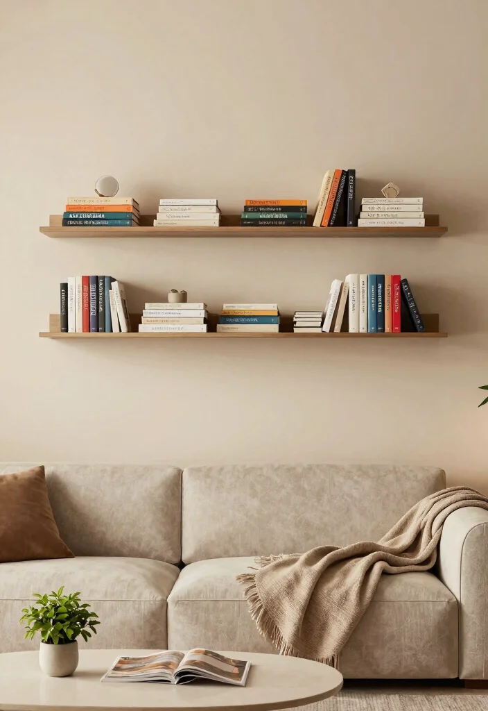 15 Modern Living Room Wall Shelf Decor Ideas 2. Books as Decor 0