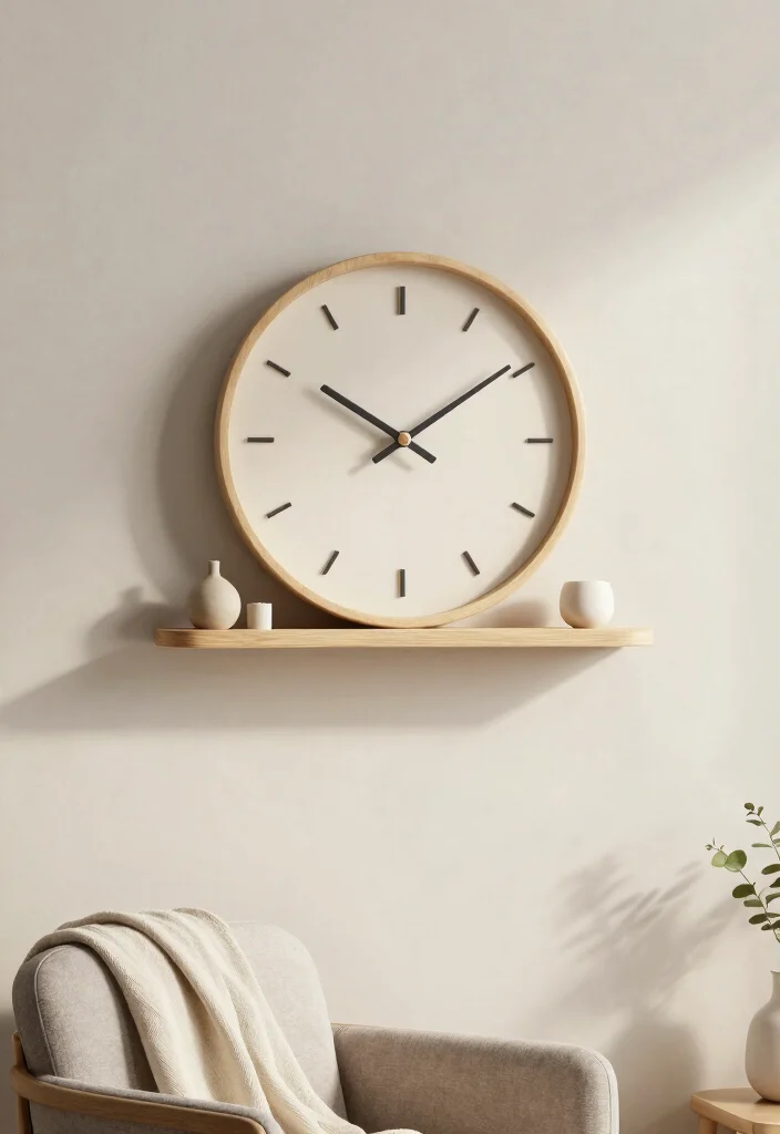 15 Modern Living Room Wall Shelf Decor Ideas 5. Minimalist Wall Clocks 0