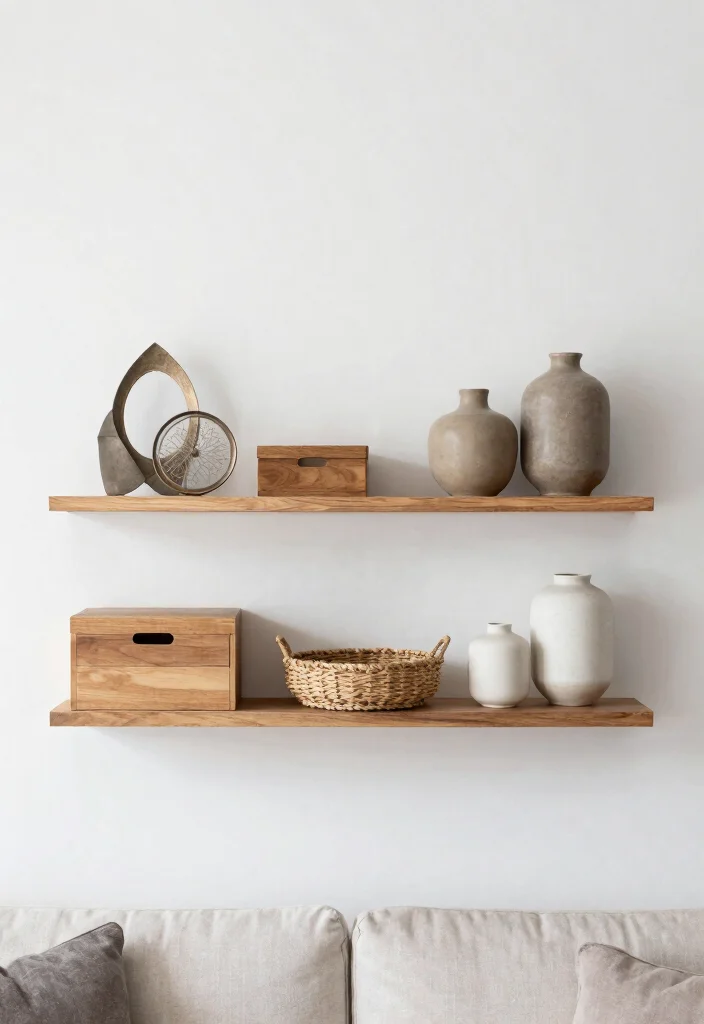 15 Modern Living Room Wall Shelf Decor Ideas 7. Blend Textures 0