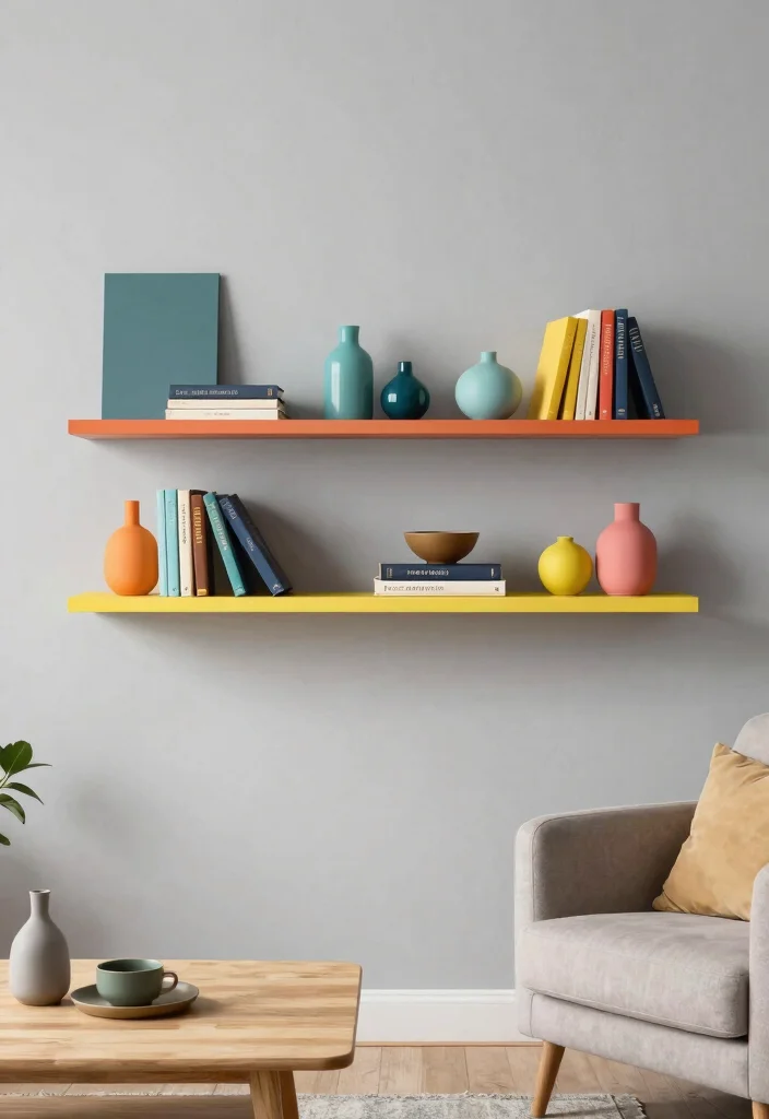 15 Modern Living Room Wall Shelf Decor Ideas 9. Use of Color Blocks 0