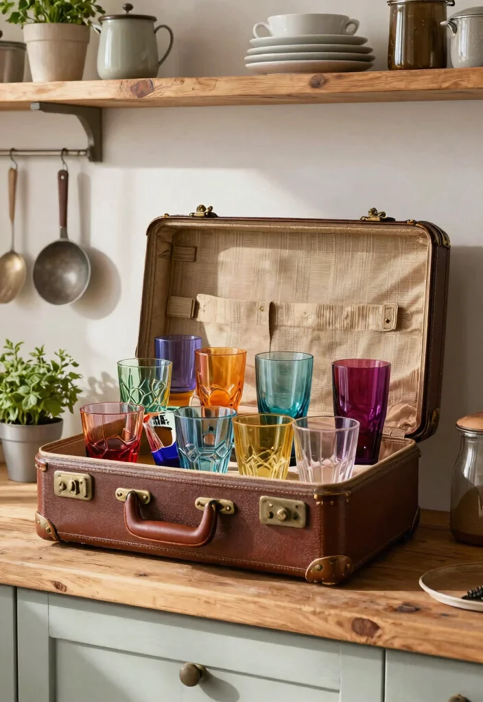 15 Smart Tumbler Storage Ideas to End Cup Clutter 10. Vintage Suitcase Storage 0