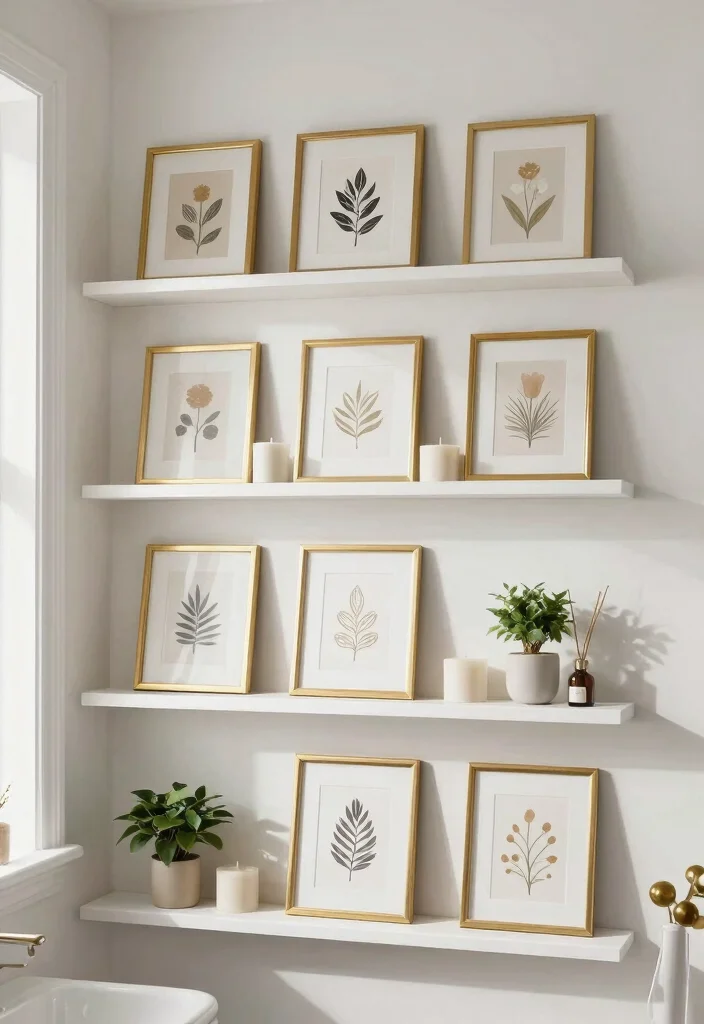 15 Space Saving Bathroom Wall Storage Ideas Spa Vibe 11. Framed Shelves for Artwork 0
