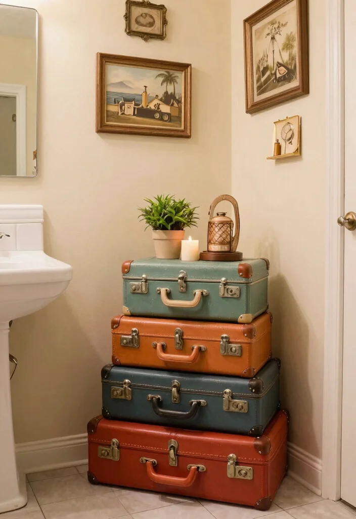 15 Space Saving Bathroom Wall Storage Ideas Spa Vibe 14. Vintage Suitcases for Storage 0