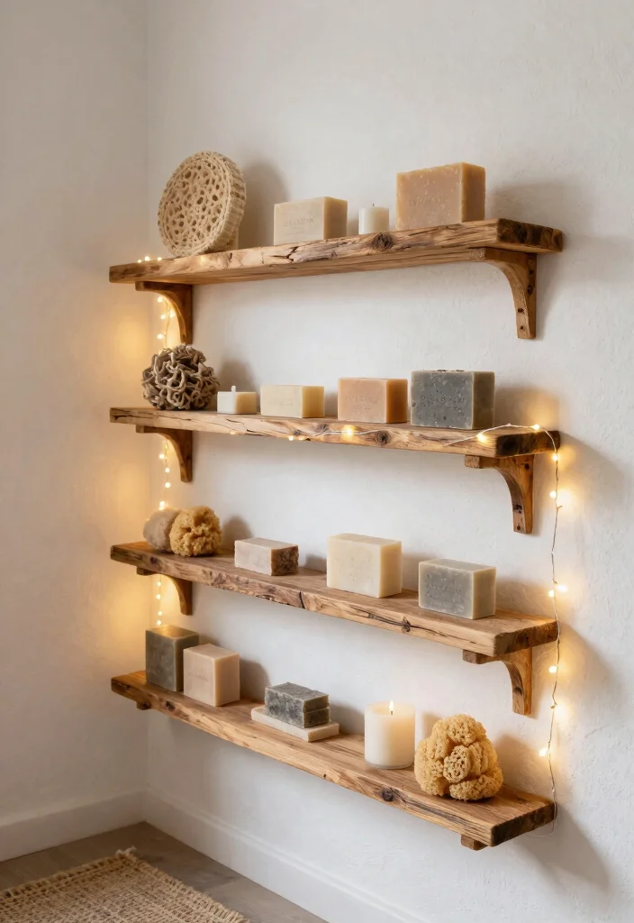 15 Space Saving Bathroom Wall Storage Ideas Spa Vibe 2. Rustic Wooden Shelving 0