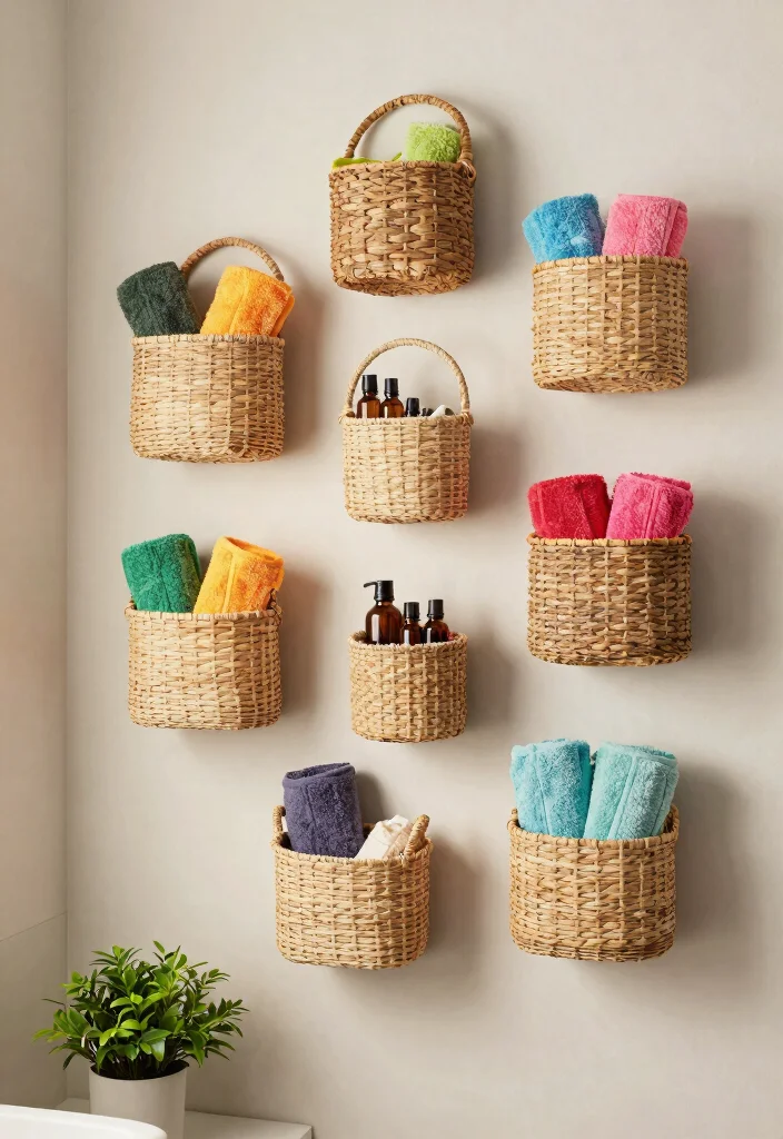 15 Space Saving Bathroom Wall Storage Ideas Spa Vibe 4. Decorative Wall Baskets 0