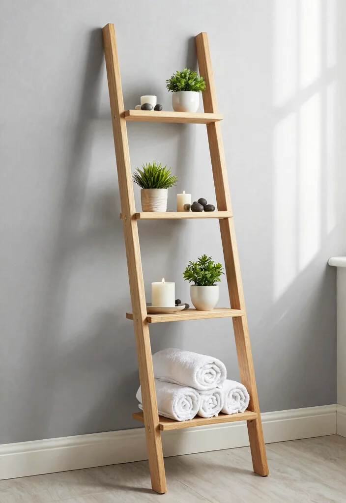 15 Space Saving Bathroom Wall Storage Ideas Spa Vibe 6. Multi Functional Ladder Shelves 0