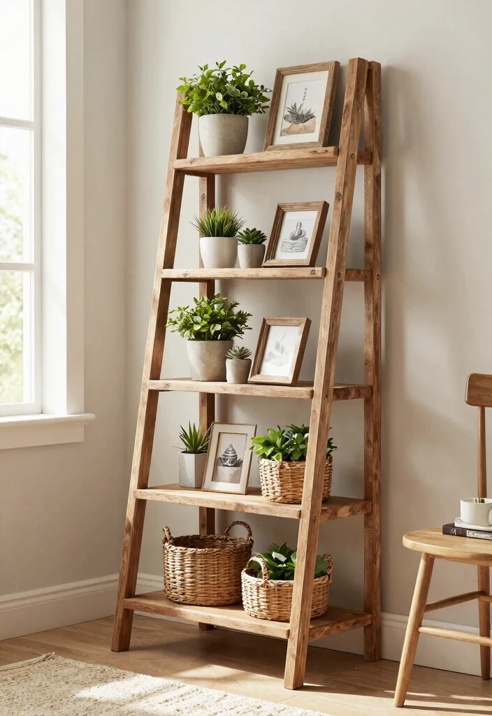 15 Stunning Wall Shelf Inspiration Photos for Pinterest 3. Farmhouse Ladder Shelf 0