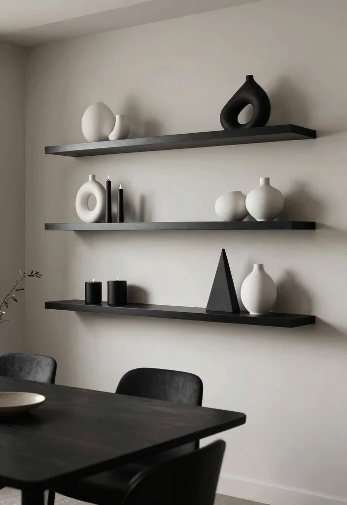 15 Stylish Dining Room Wall Shelf Decor Ideas 1. Monochrome Minimalism 0
