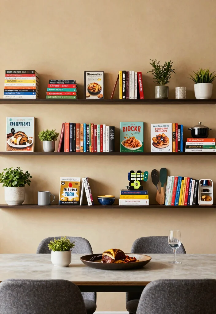 15 Stylish Dining Room Wall Shelf Decor Ideas 12. Displaying Culinary Books 0