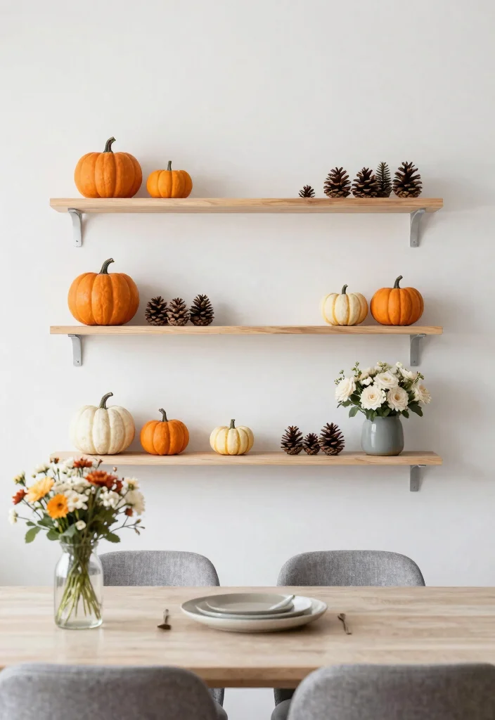 15 Stylish Dining Room Wall Shelf Decor Ideas 13. Minimalist Seasonal Decor 0