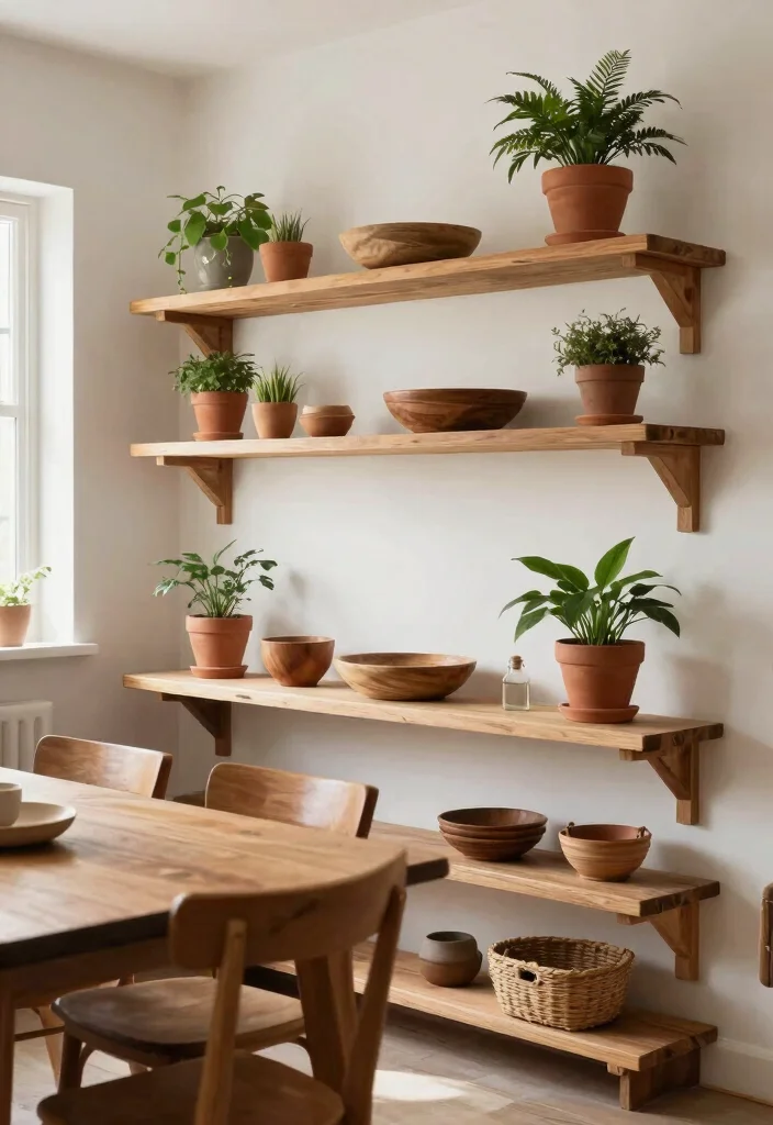 15 Stylish Dining Room Wall Shelf Decor Ideas 2. Natural Wood Warmth 0
