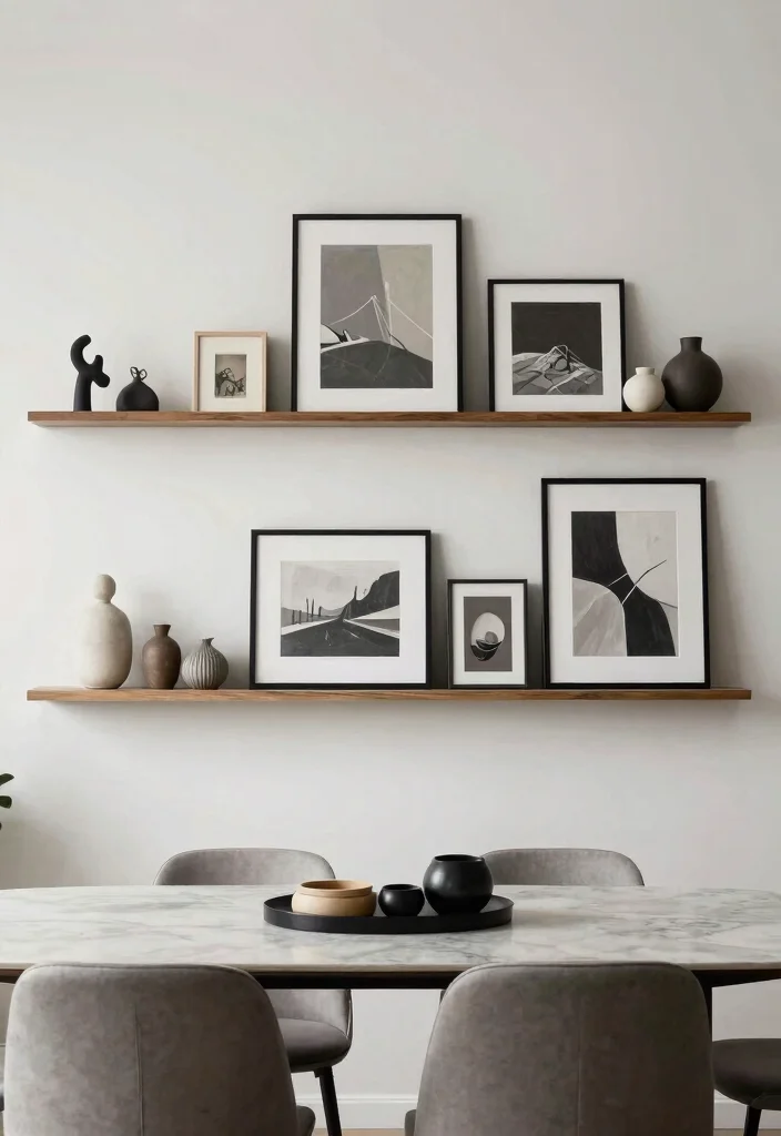 15 Stylish Dining Room Wall Shelf Decor Ideas 4. Statement Art Displays 0