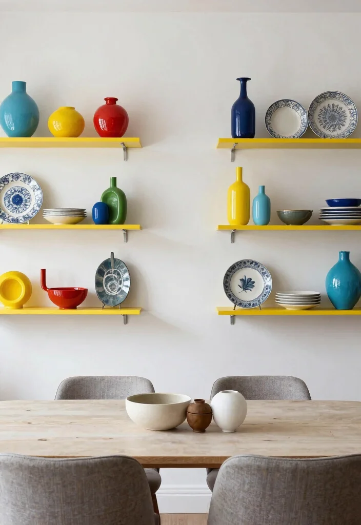 15 Stylish Dining Room Wall Shelf Decor Ideas 9. Bold Color Accents 0