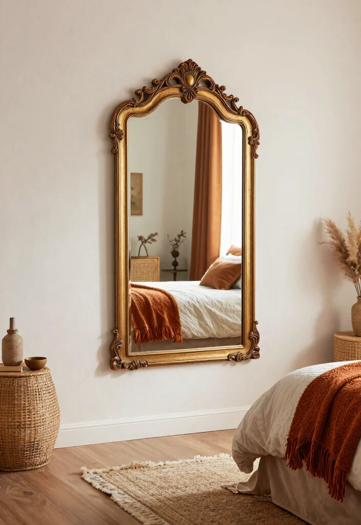 17 Dreamy Wall Art Ideas for a Bedroom Makeover 16. A Statement Mirror as Art 0