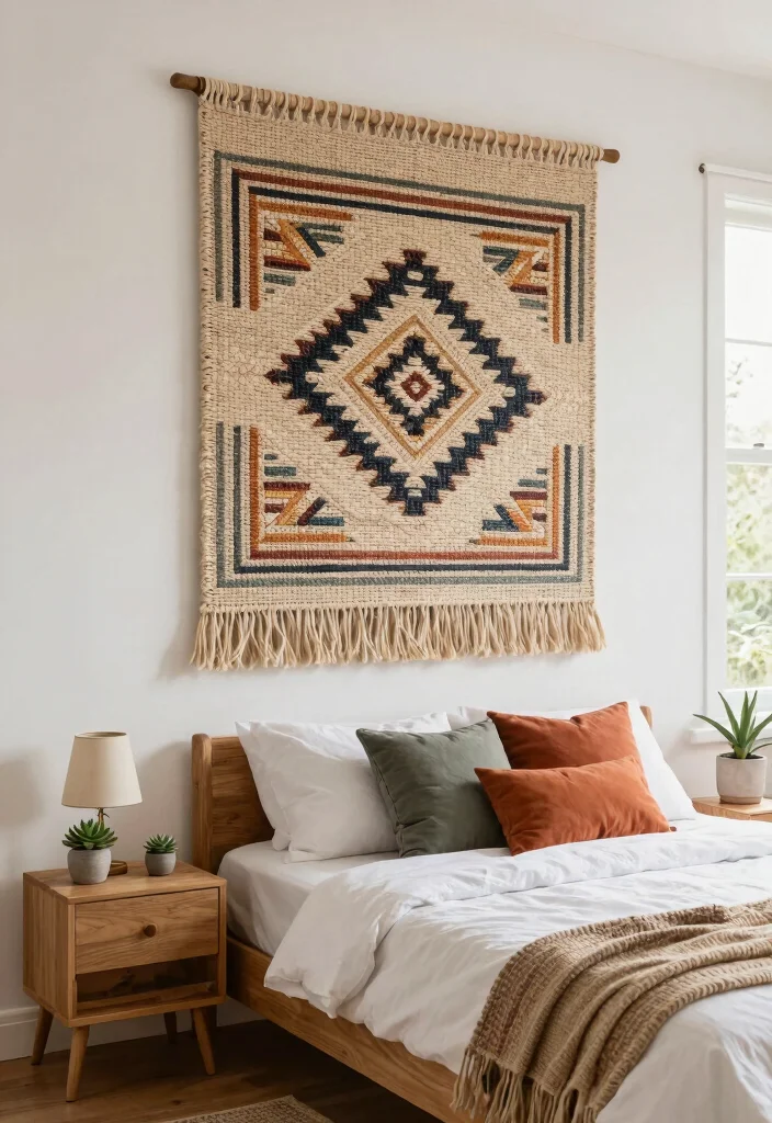 17 Dreamy Wall Art Ideas for a Bedroom Makeover 2. Woven Wall Hangings 0