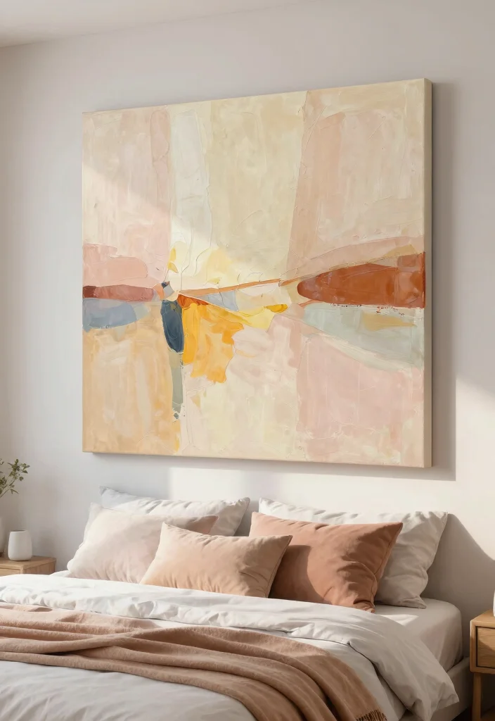 17 Dreamy Wall Art Ideas for a Bedroom Makeover 4. Oversized Canvas Paintings 0