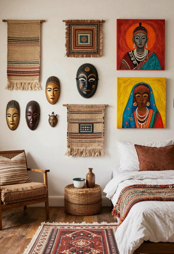 17 Dreamy Wall Art Ideas for a Bedroom Makeover 9. Art with a Cultural Flair 0