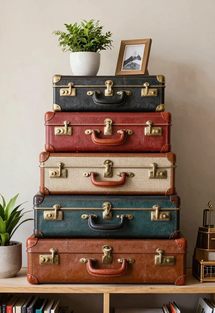 21 Aesthetic Wall Shelf Decor Ideas Pro Styling Tips 17. Vintage Suitcases 0