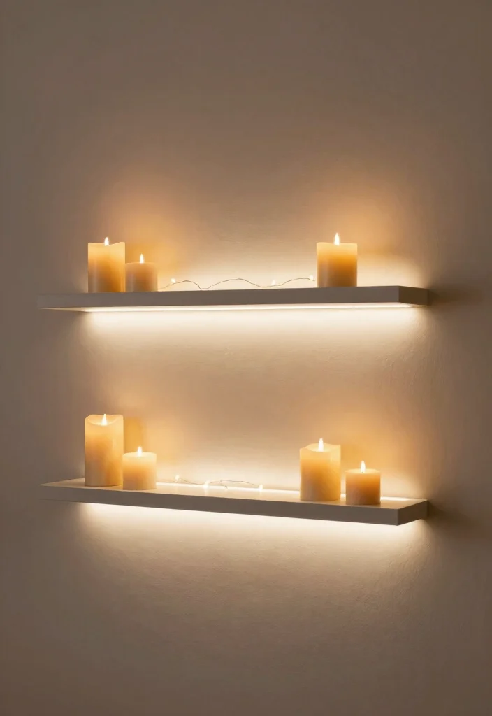 21 Best Aesthetic Wall Shelf Ideas for Room Makeovers 18. Elegant Lighting 0