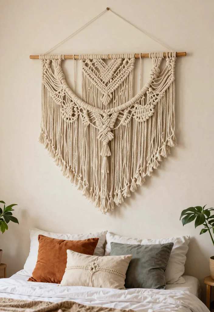 21 Cozy Bedroom Wall Art Ideas for a Dreamy Space 1. Macram Wall Hangings 0