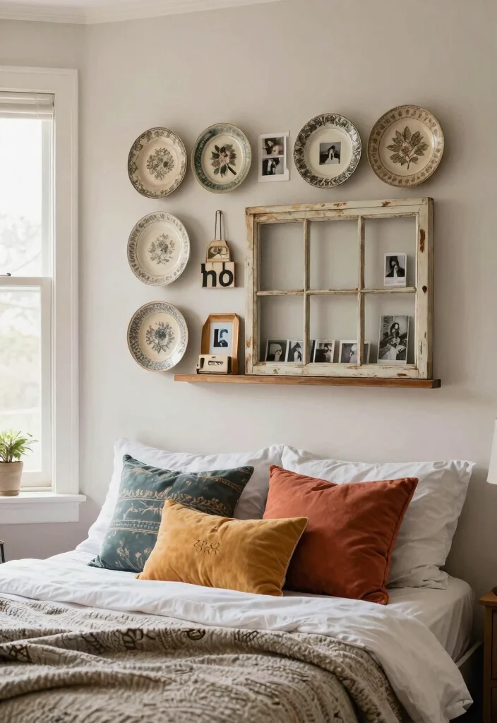 21 Cozy Bedroom Wall Art Ideas for a Dreamy Space 11. Upcycled Art Pieces 0