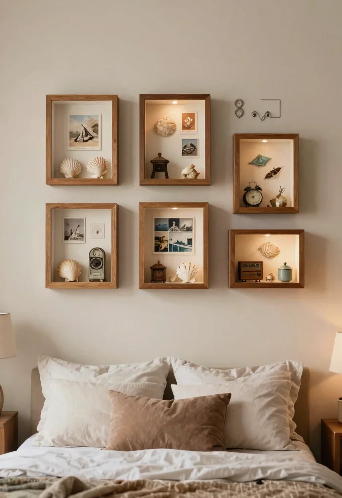21 Cozy Bedroom Wall Art Ideas for a Dreamy Space 19. Shadow Boxes 0
