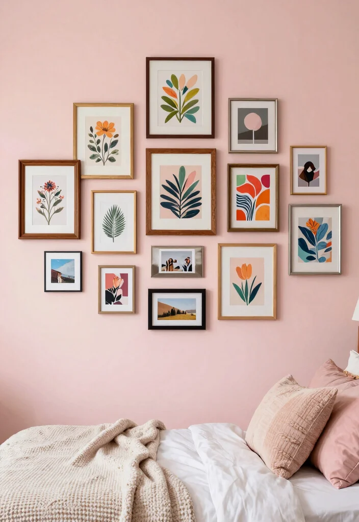 21 Cozy Bedroom Wall Art Ideas for a Dreamy Space 2. Gallery Wall of Prints 0