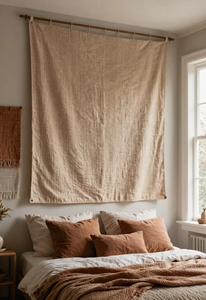 21 Cozy Bedroom Wall Art Ideas for a Dreamy Space 6. Textured Fabric Panels 0