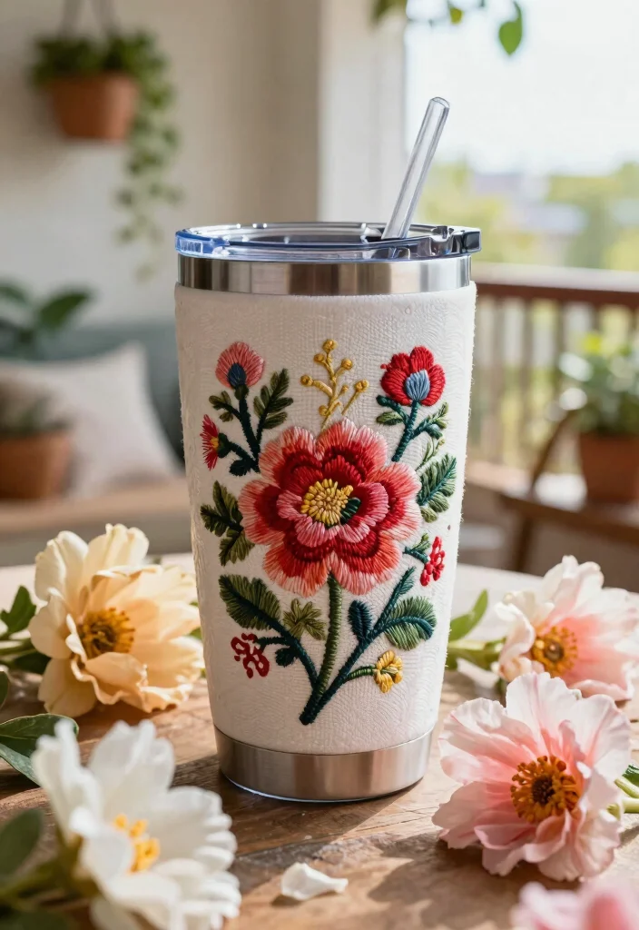 21 Cute Tumbler Ideas for Everyday Hydration Aesthetic 1. Personalized Floral Embroidered Tumblers 0