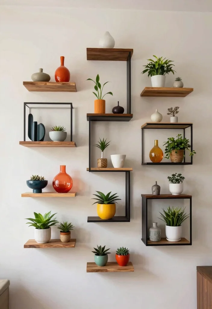 21 Sleek Floating Shelf Wall Ideas for a Minimalist Vibe 10. Artistic Floating Shelf Arrangements 0
