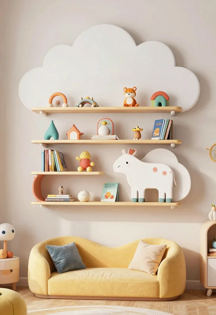 21 Sleek Floating Shelf Wall Ideas for a Minimalist Vibe 16. Whimsical Floating Shelves for Playful Decor 0