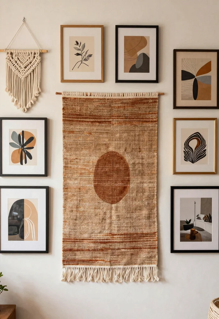 21 Stunning Gallery Wall Art Ideas Bohemian Style 2. Layered Textures with Textiles 0