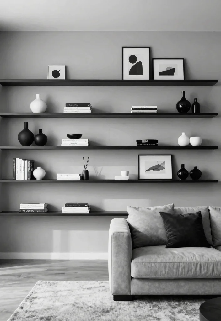 21 Stunning Living Room Wall Shelf Ideas Designer Look 13. Monochrome Shelf Designs 0