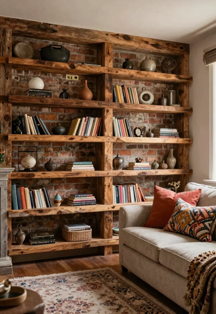 21 Stunning Living Room Wall Shelf Ideas Designer Look 14. Creative Use of Reclaimed Wood 0