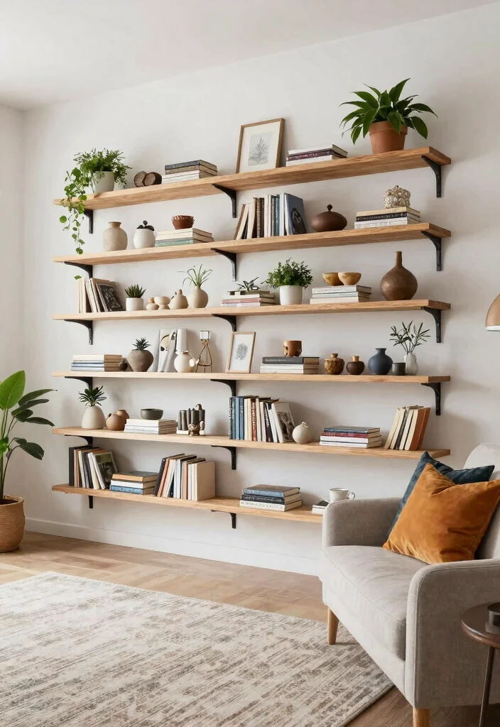 21 Stunning Living Room Wall Shelf Ideas Designer Look 16. Multi Tiered Shelves 0