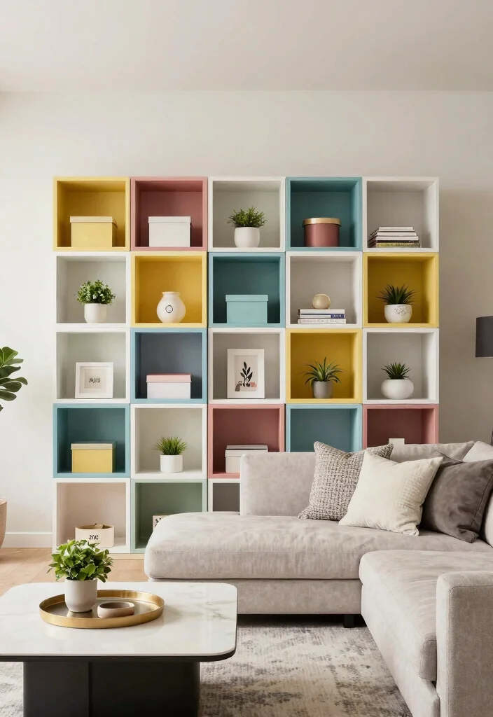 21 Stunning Living Room Wall Shelf Ideas Designer Look 5. Stylish Cube Storage 0
