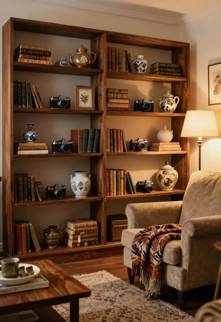 21 Stunning Living Room Wall Shelf Ideas Designer Look 7. Vintage Display Shelves 0