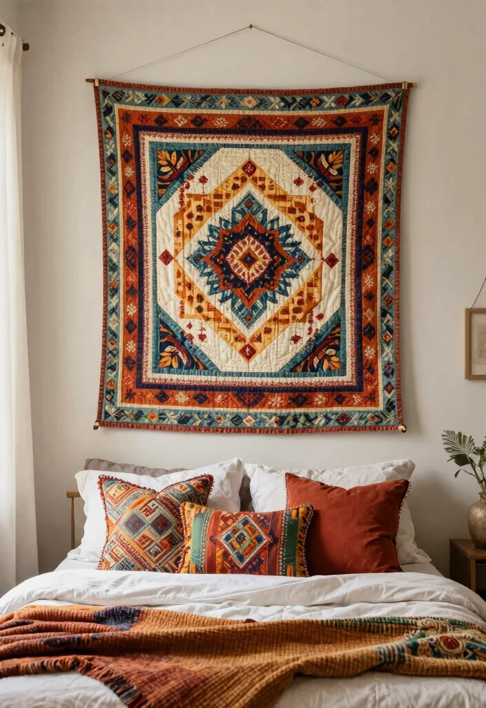 21 Ultimate Room Wall Art Ideas for Every Aesthetic 12. Artistic Quilts and Blankets 0