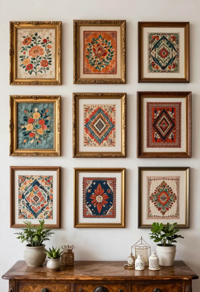 21 Ultimate Room Wall Art Ideas for Every Aesthetic 4. Framed Vintage Textiles 0
